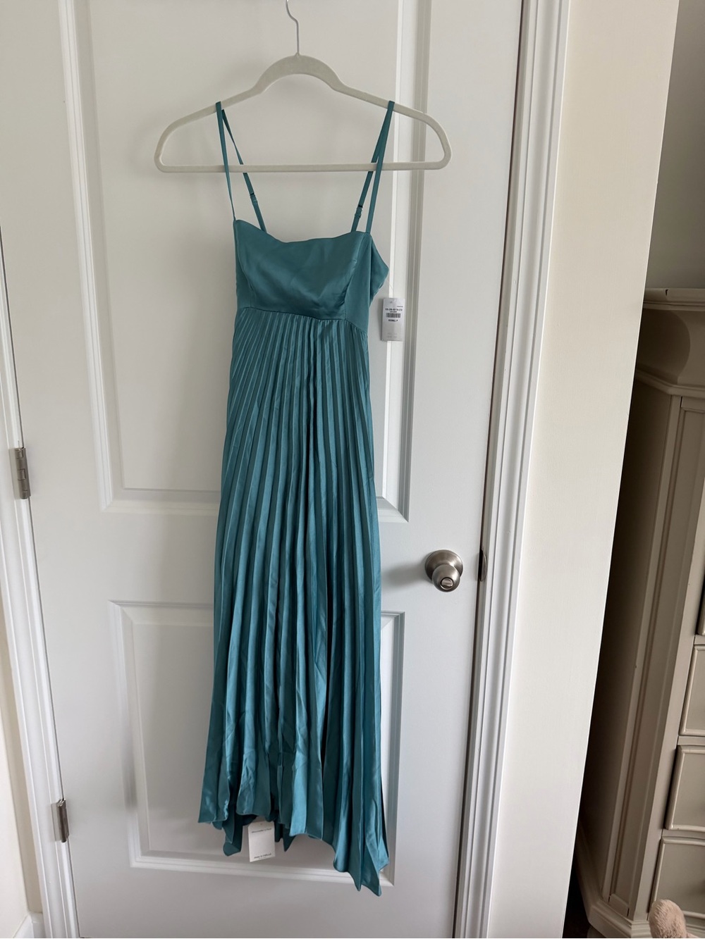 Abercrombie & Fitch Teal Pleated Satin Midi Dress